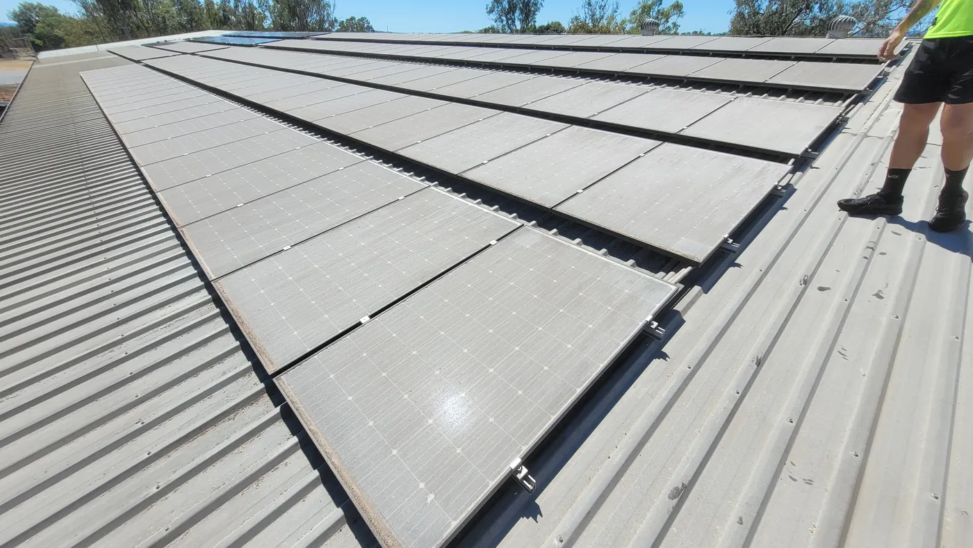 Commercial solar panels before cleaning